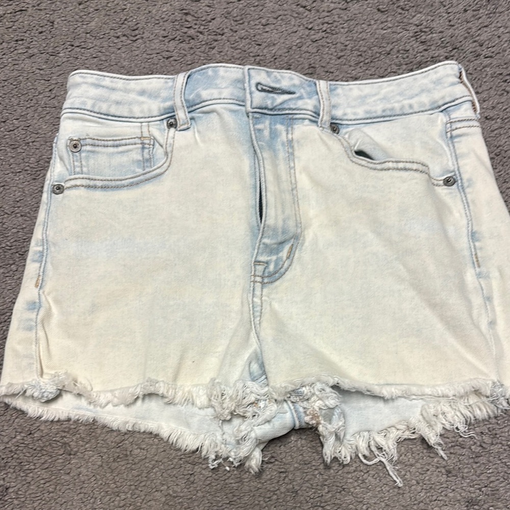 American Eagle Outfitters Blue and White Jean Shorts Distressed High-Waisted